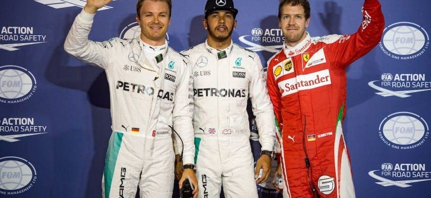 Nico Rosberg, Lewis Hamilton (Mercedes) e Sebastian Vettel (Ferrari) - GP do Bahrain