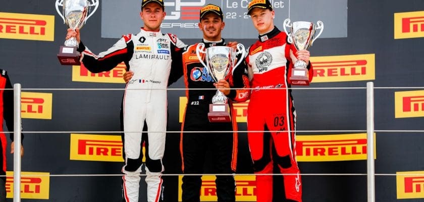 Dorian Boccolacci (MP Motorsport), Anthoine Hubert (ART Grand Prix), Nikita Mazepin (ART Grand Prix)