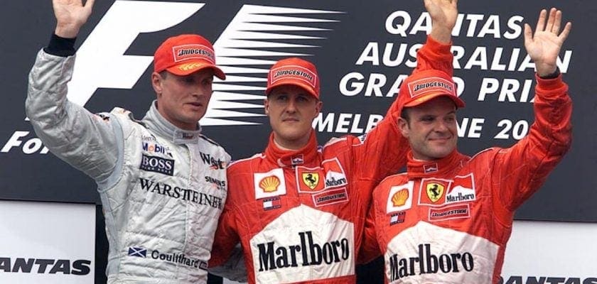 Coulthard, Schumacher e Barrichello