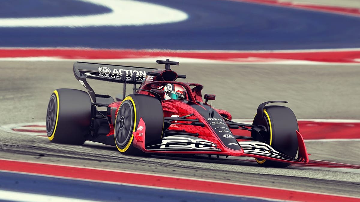 carro esportivo de corrida de fórmula alcance no circuito de