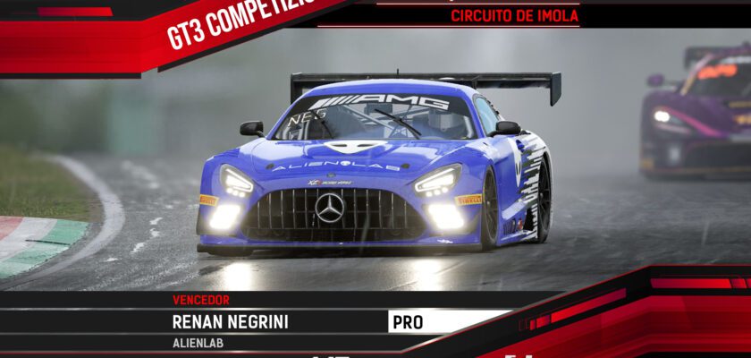 F1BC GT3 Competizione: Renan Negrini vence corrida com final chuvoso em Ímola