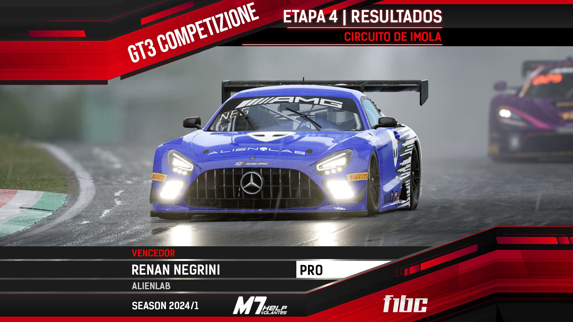 F1BC GT3 Competizione: Renan Negrini vence corrida com final chuvoso em Ímola