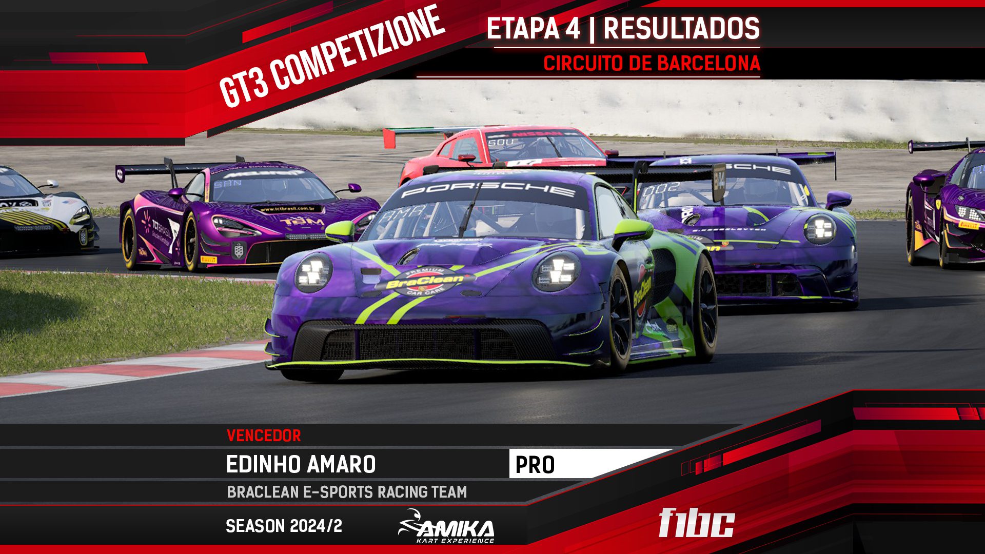 F1BC GT3 Competizione: Edinho Amaro (BraClean) vence corrida épica em Barcelona