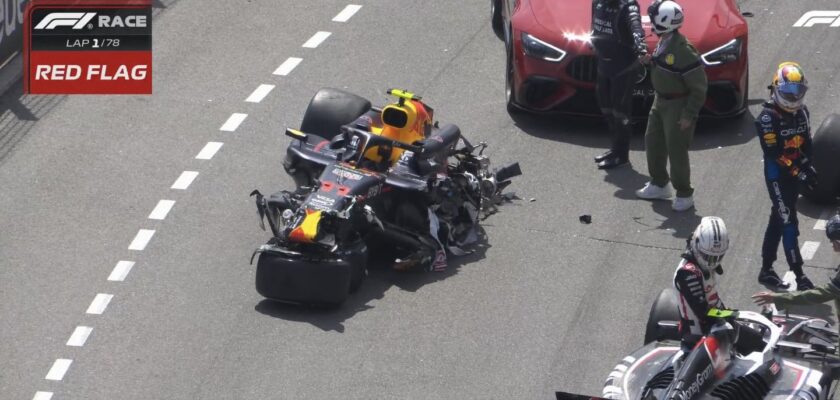 F1: GP de Mônaco tem bandeira vermelha na largada por forte acidente de Pérez