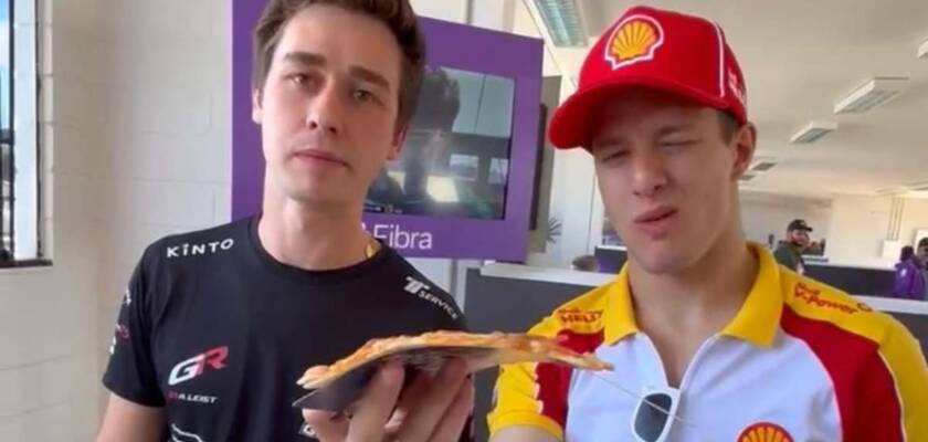 Pilotos da Stock Car comem pizza no camarote antes da largada em Goiânia