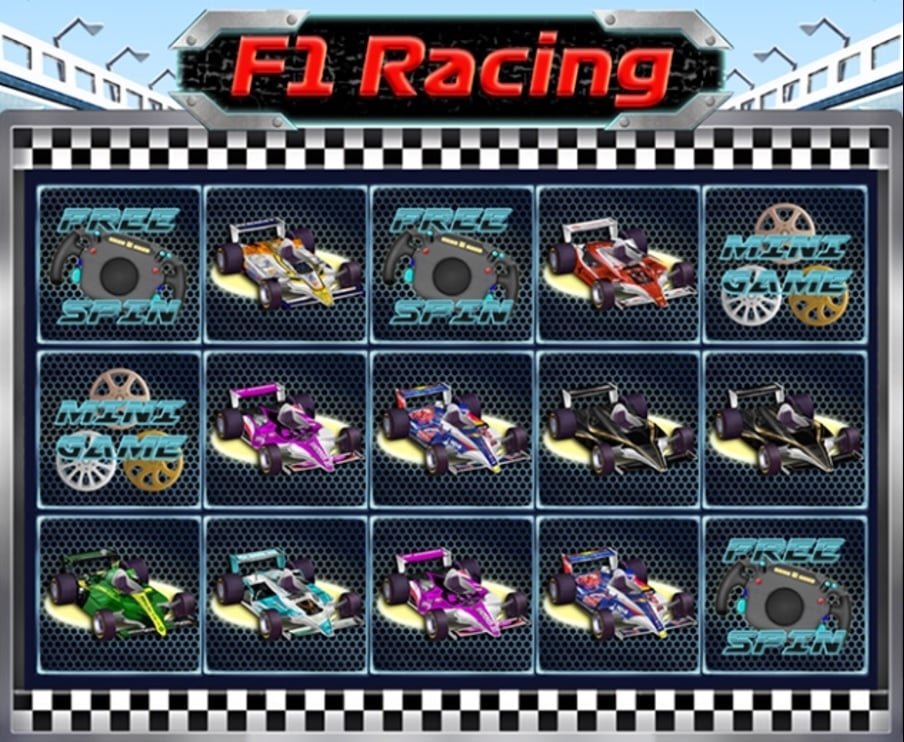 Grade de jogo do F1 Racing, com símbolos de corrida.