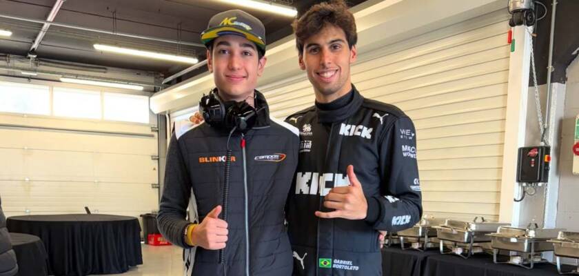 Miguel Costa testa com F4 em Barcelona e visita Gabriel Bortoleto após treino da F1